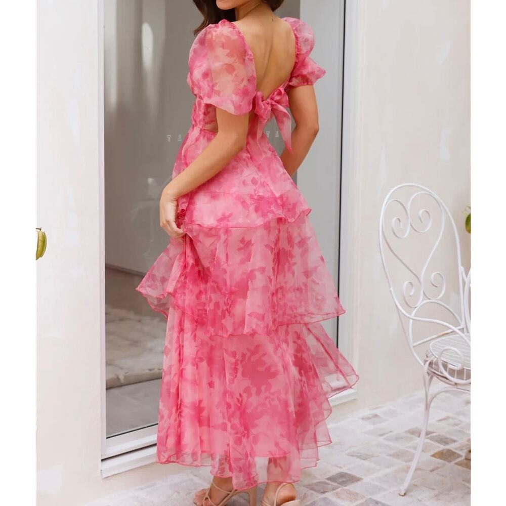 Hello Molly Enchanted Castle Tiered Midi Dress Pink Whimsical Size XL - Picture 4 of 11